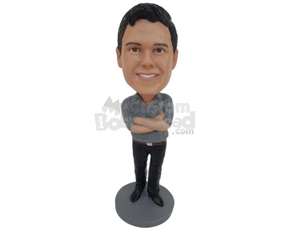 Custom Bobblehead Super Cool Dude In Shirt And Slacks - Leisure & Casual Casual Males Personalized Bobblehead & Cake Topper