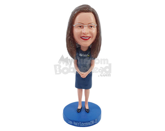 Custom Bobblehead Shy teacher with both hands in front wearing a t-shirt and skirt - Leisure & Casual Casual Females Personalized Bobblehead & Action Figure