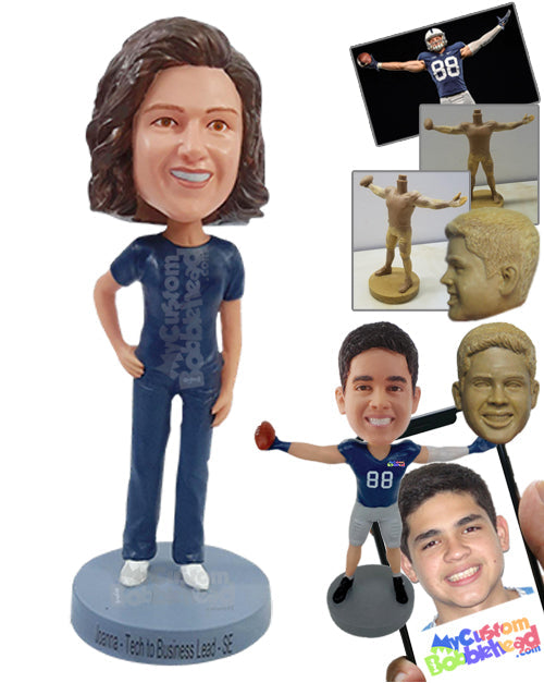 Casual Female Corporate Worker in a T-Shirt with Pants and Casual Shoes Personalized Bobblehead