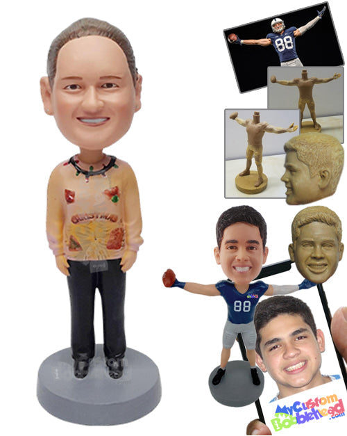 Funny Guy Wearing an Interesting Sweater with Pants and Casual Shoes Personalized Bobblehead