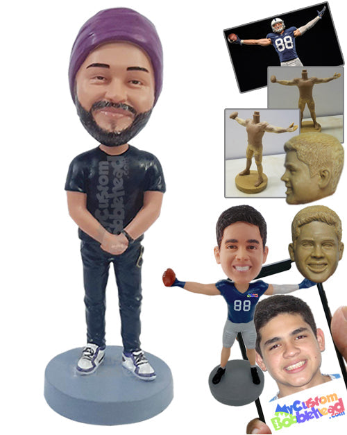 Casual Guy with Hands in Front Wearing T-Shirt and Really Cool Sneaker Shoes Personalized Bobblehead