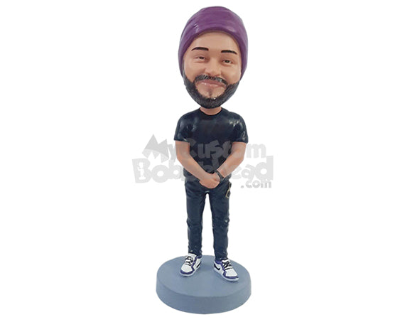 Casual Guy with Hands in Front Wearing T-Shirt and Really Cool Sneaker Shoes Personalized Bobblehead