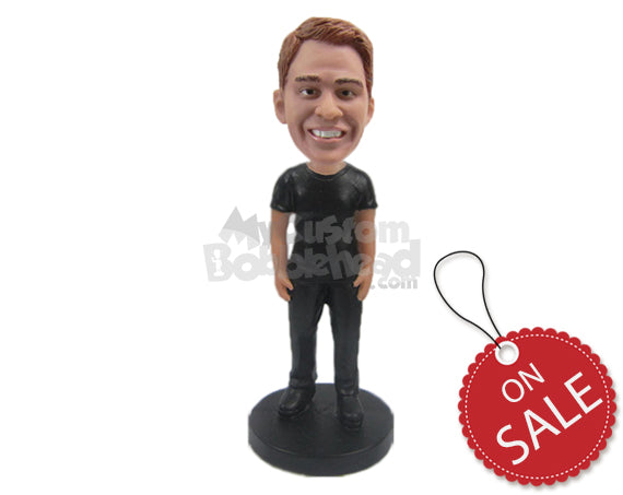 Custom Bobblehead Smiling Gentleman In Casual Attire - Leisure & Casual Casual Males Personalized Bobblehead & Cake Topper