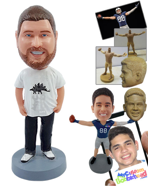 Husky guy wearing a large t-shirt with some rocking shoes Personalized Bobblehead