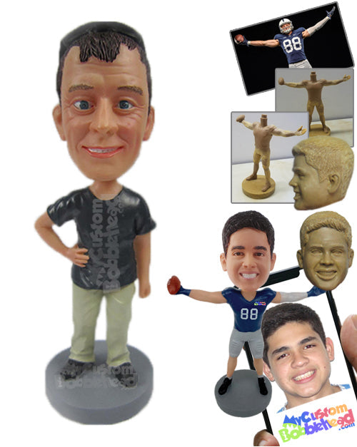 Smiling Male in Day-to-Day Wear with Hands on Waist Personalized Bobblehead