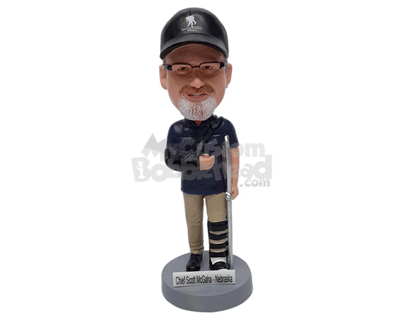 Custom Bobblehead Stuntman wanna be wearing a leg cast and a crutch - Leisure & Casual Casual Males Personalized Bobblehead & Action Figure