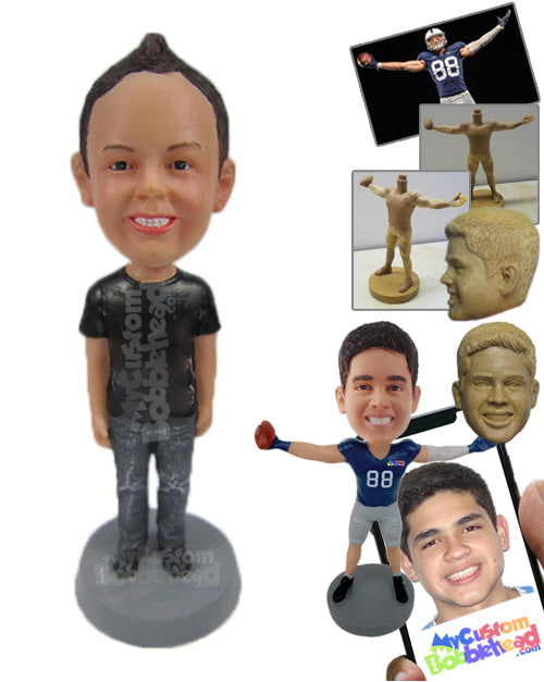 Handsome Smiling Dude Standing Upright in Cool T-shirt Personalized Bobblehead