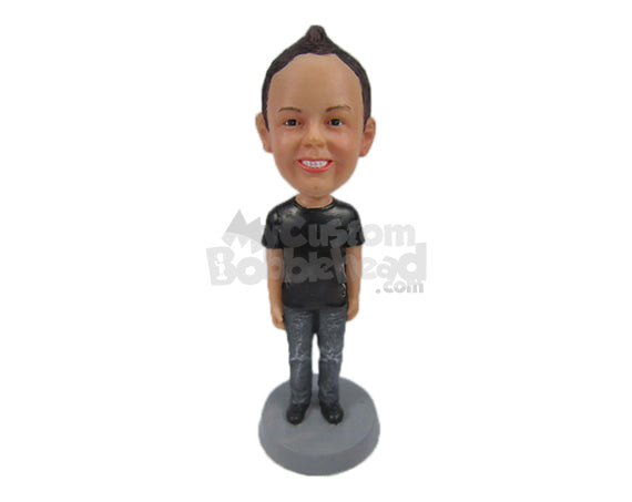 Handsome Smiling Dude Standing Upright in Cool T-shirt Personalized Bobblehead