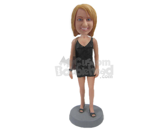 Sexy Girl in One Piece Attire with a Side Bag Personalized Bobblehead