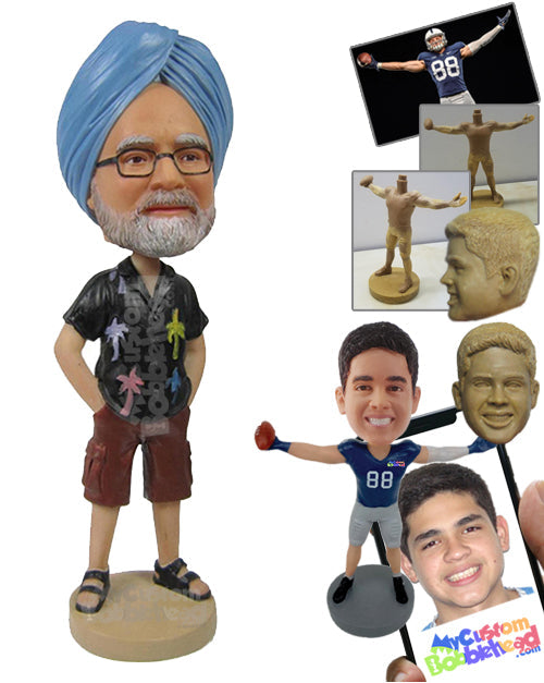 Stylish Man with Turban and Glasses Ready for Vacation Personalized Bobblehead