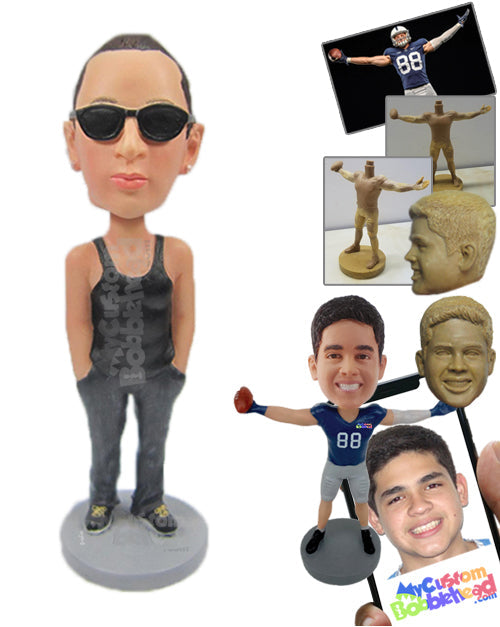 Cool Dude in Vest and Track Pants with Hands in Pocket Personalized Bobblehead