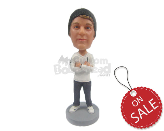 Custom Bobblehead Fashionable Male With Hands Folded - Leisure & Casual Casual Males Personalized Bobblehead & Cake Topper