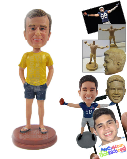 Happy Smart Male in Shorts with Hands in Pocket Personalized Bobblehead