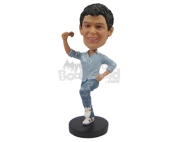 Custom Bobblehead Dapper Dude Enjoying His Favorite Song - Leisure & Casual Casual Males Personalized Bobblehead & Cake Topper