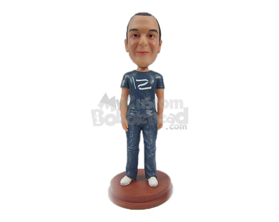 Custom Bobblehead Happy Neat Man In Comfortable Casual - Leisure & Casual Casual Males Personalized Bobblehead & Cake Topper