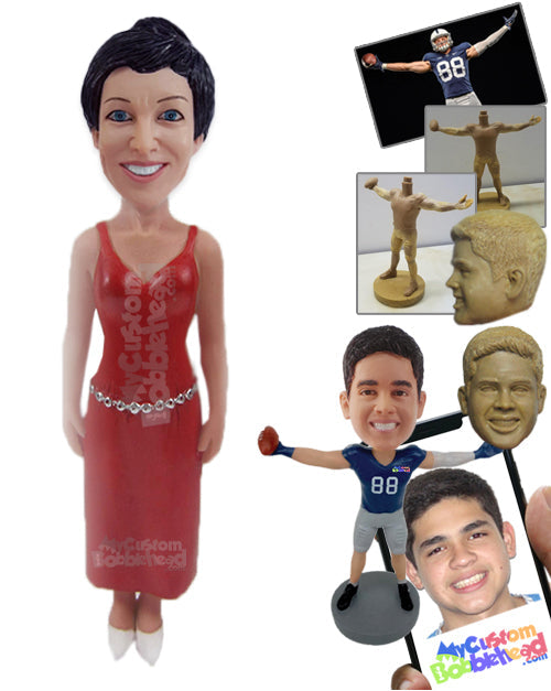 Charming Woman in Sleeveless One Piece Attire with A Stylish Chain Around Her Waist Personalized Bobblehead