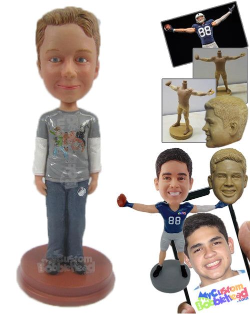 Smart Boy in a Cool Printed T-shirt Personalized Bobblehead