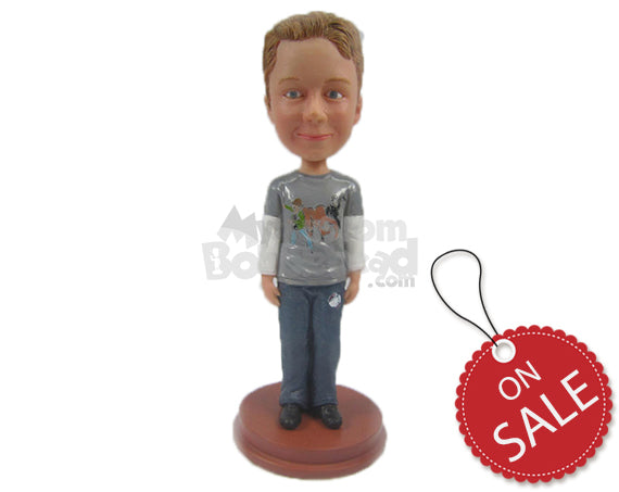 Custom Bobblehead Smart Boy In A Cool Printed T-Shirt - Leisure & Casual Casual Males Personalized Bobblehead & Cake Topper