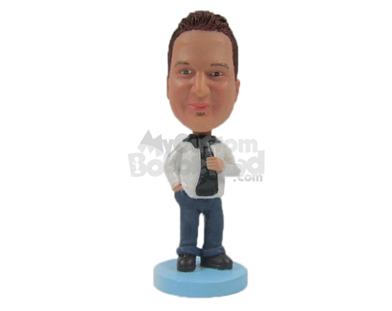 Custom Bobblehead Neat Man Rocking With A Mic And Headphone - Leisure & Casual Casual Males Personalized Bobblehead & Cake Topper