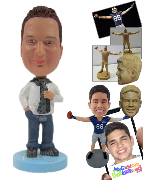 Neat Man Rocking with a Mic and Headphone Personalized Bobblehead