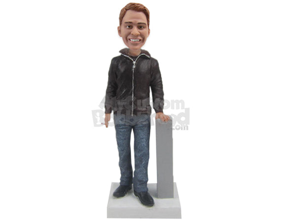 Cool Stylish Guy Standing Next to a Post Holding a Cigarette in Hand Personalized Bobblehead