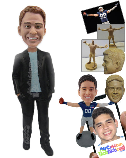 Elegant Male in Awesome Semi-Formal Attire with Hands in Pocket Personalized Bobblehead