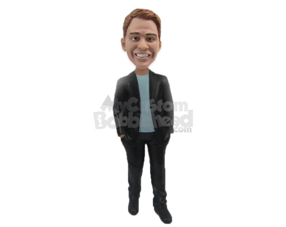 Elegant Male in Awesome Semi-Formal Attire with Hands in Pocket Personalized Bobblehead