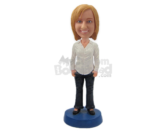 Smart, Bold Female in Shirt and Trouser Personalized Bobblehead