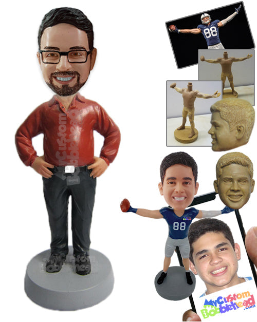 Elegant Man in Semi-Formal Dress with Hands on His Waist Personalized Bobblehead