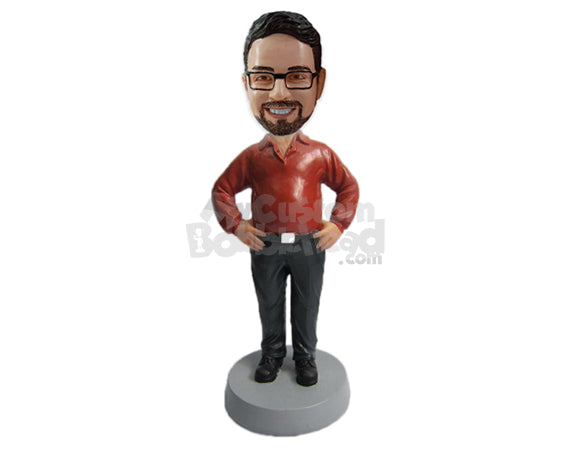 Elegant Man in Semi-Formal Dress with Hands on His Waist Personalized Bobblehead