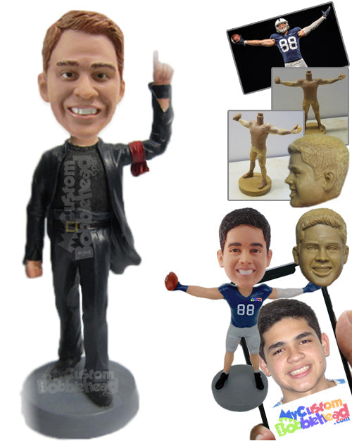 Handsome Guy in Leather Jacket Making a Point Personalized Bobblehead