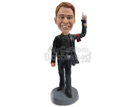 Handsome Guy in Leather Jacket Making a Point Personalized Bobblehead