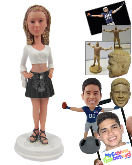 Sexy and Gorgeous Girl in Stylish Skirt and Top Personalized Bobblehead