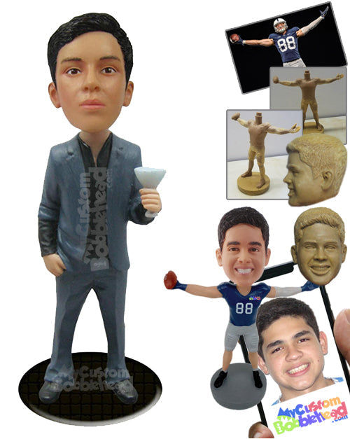 Handsome Male in a Suit with a Drink in His Hand Personalized Bobblehead