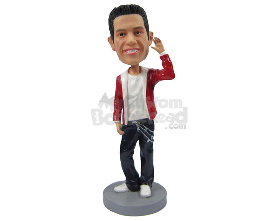 Custom Bobblehead Guy Swagging It Out With A Stylish Pair Of Jeans And A Cool Jacket - Leisure & Casual Casual Males Personalized Bobblehead & Cake Topper