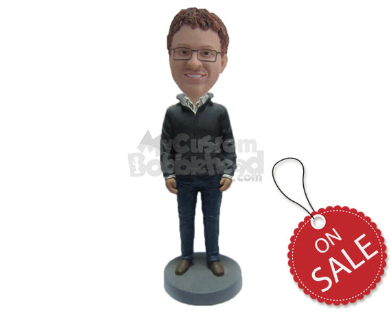 Custom Bobblehead Smart Neat Guy Standing Upright - Leisure & Casual Casual Males Personalized Bobblehead & Cake Topper