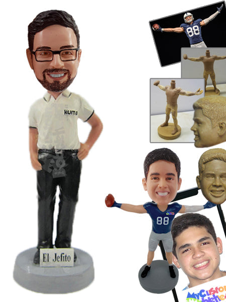 Handsome Gentleman in Stylish Polo with Hands in Pocket Personalized Bobblehead