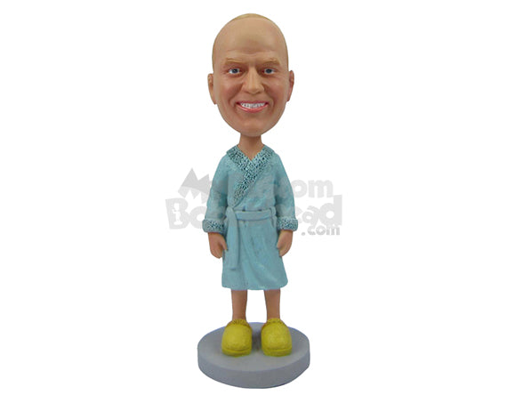 Custom Bobblehead Bald Man Chilling In His Bathrobe And Crocs - Leisure & Casual Casual Males Personalized Bobblehead & Cake Topper