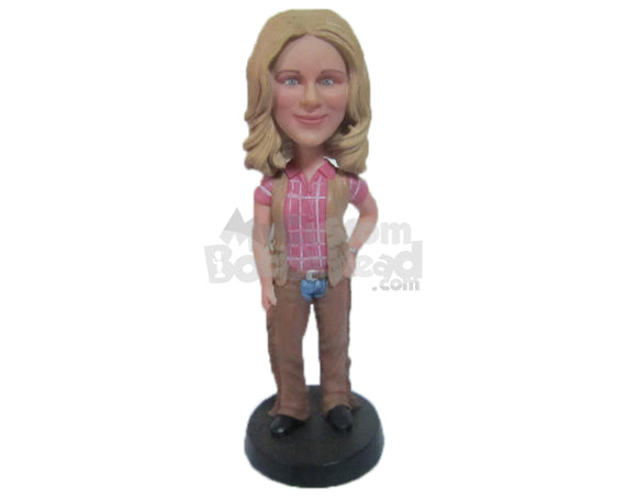 Custom Bobblehead Beautiful Girl In Stylisg=H Cowgirl Attire - Leisure & Casual Casual Females Personalized Bobblehead & Cake Topper