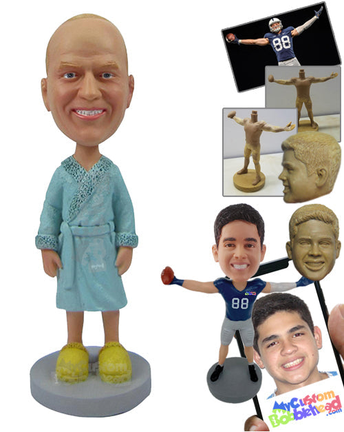 Bald Man Chilling in His Bathrobe and Sandals Personalized Bobblehead