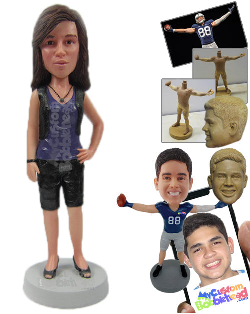 Trendy Girl in Shorts and Stylish Necklace Personalized Bobblehead