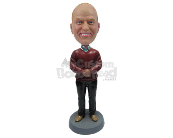 Sophisticated Male in Professional Look with Hand Clenched Personalized Bobblehead