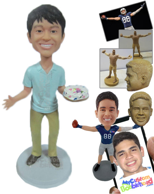 Happy Cute Boy with a Cake Personalized Bobblehead