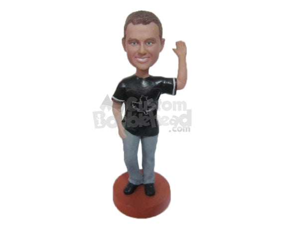 Custom Bobblehead Smart Male Posing For A High Five - Leisure & Casual Casual Males Personalized Bobblehead & Cake Topper