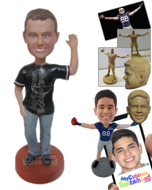 Smart Male Posing for a High Five Personalized Bobblehead