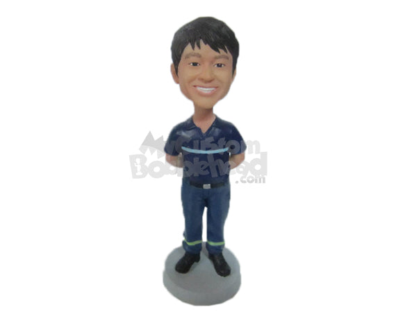 Custom Bobblehead Happy Elegant Male With Hand Clenched - Leisure & Casual Casual Males Personalized Bobblehead & Cake Topper