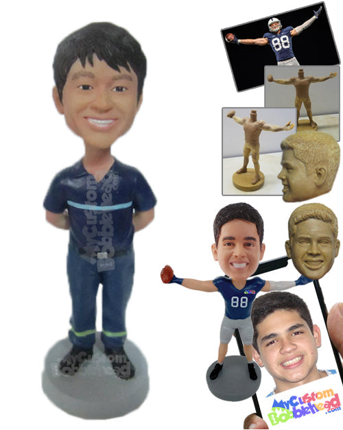 Happy Elegant Male with Hand Clenched Personalized Bobblehead