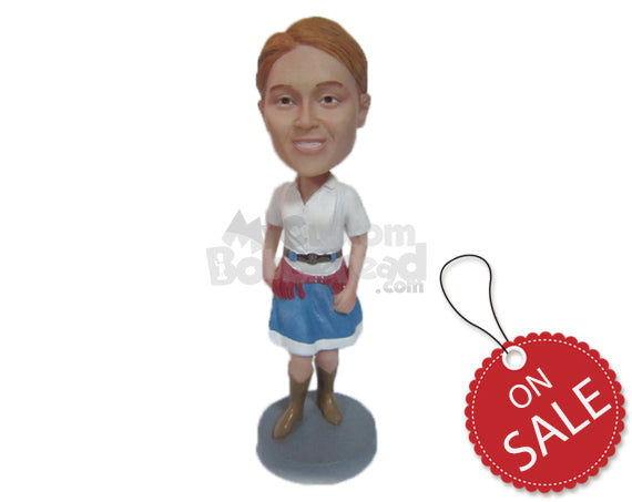 Custom Bobblehead Lovely Lady In Boots With Trendy Belt Around Her Waist - Leisure & Casual Casual Females Personalized Bobblehead & Cake Topper