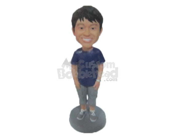 Custom Bobblehead Smart Boy In Capri With Hands In His Pocket - Leisure & Casual Casual Males Personalized Bobblehead & Cake Topper