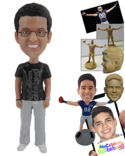 Smart, Geeky Man with a Dashing Smile and a Wrist Watch Personalized Bobblehead